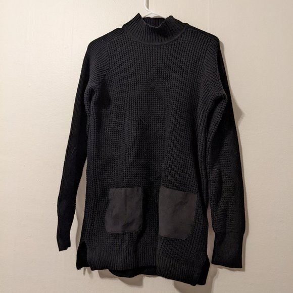 NWT Banana Republic Black Sweater Oversized w/ faux leather pockets - Sz M - Picture 2 of 4